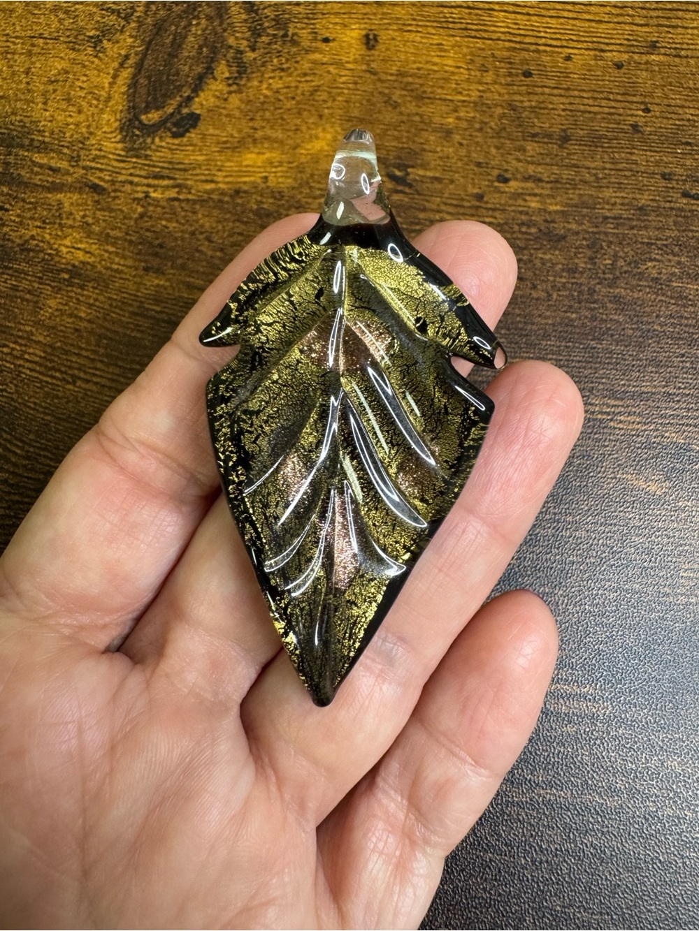 Handblown Gold and Black Leaf Glass Pendant - Fairy Core